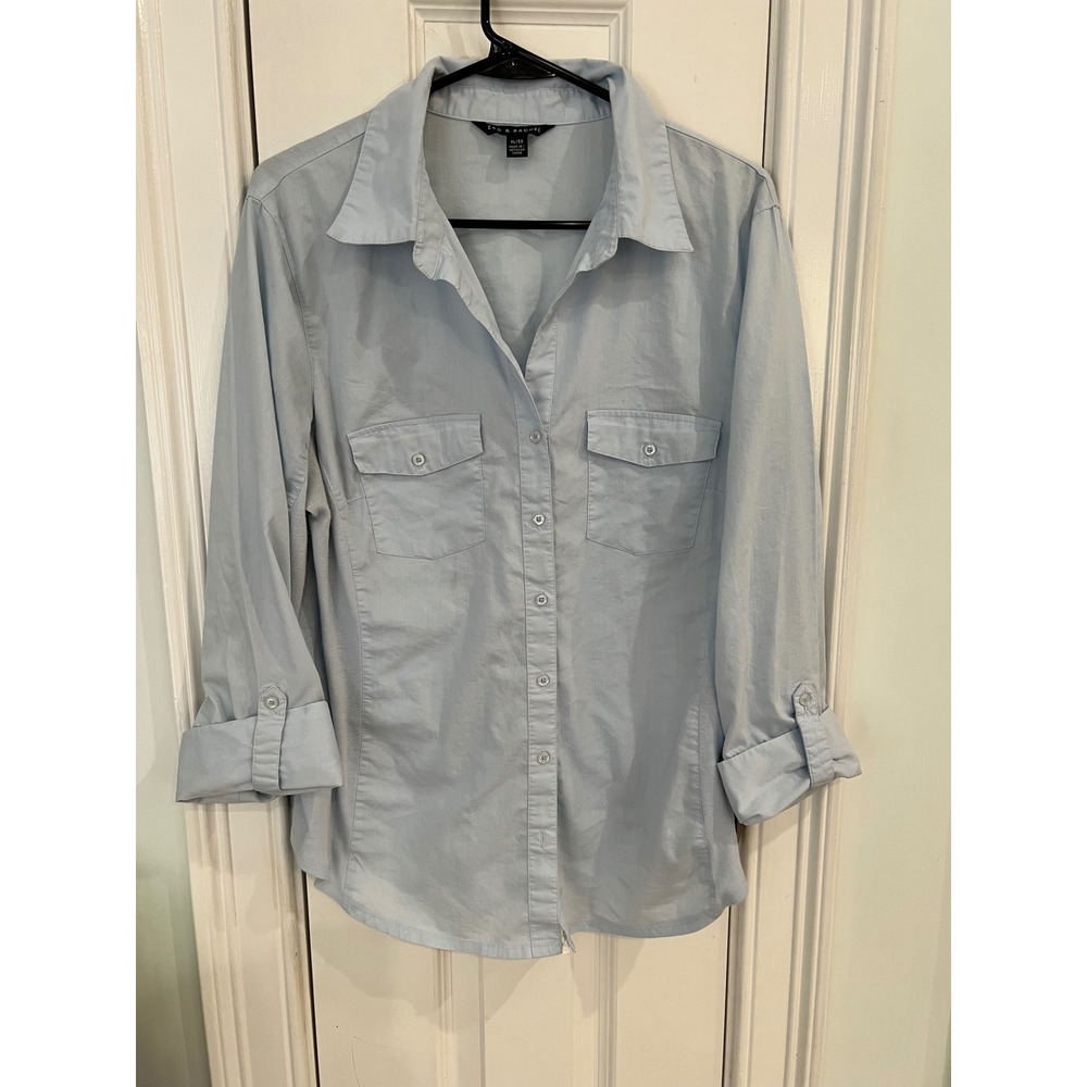 Zac & Rachel Womens Light Blue Roll Tab Sleeve Button Down‎ Shirt XL RN 103715